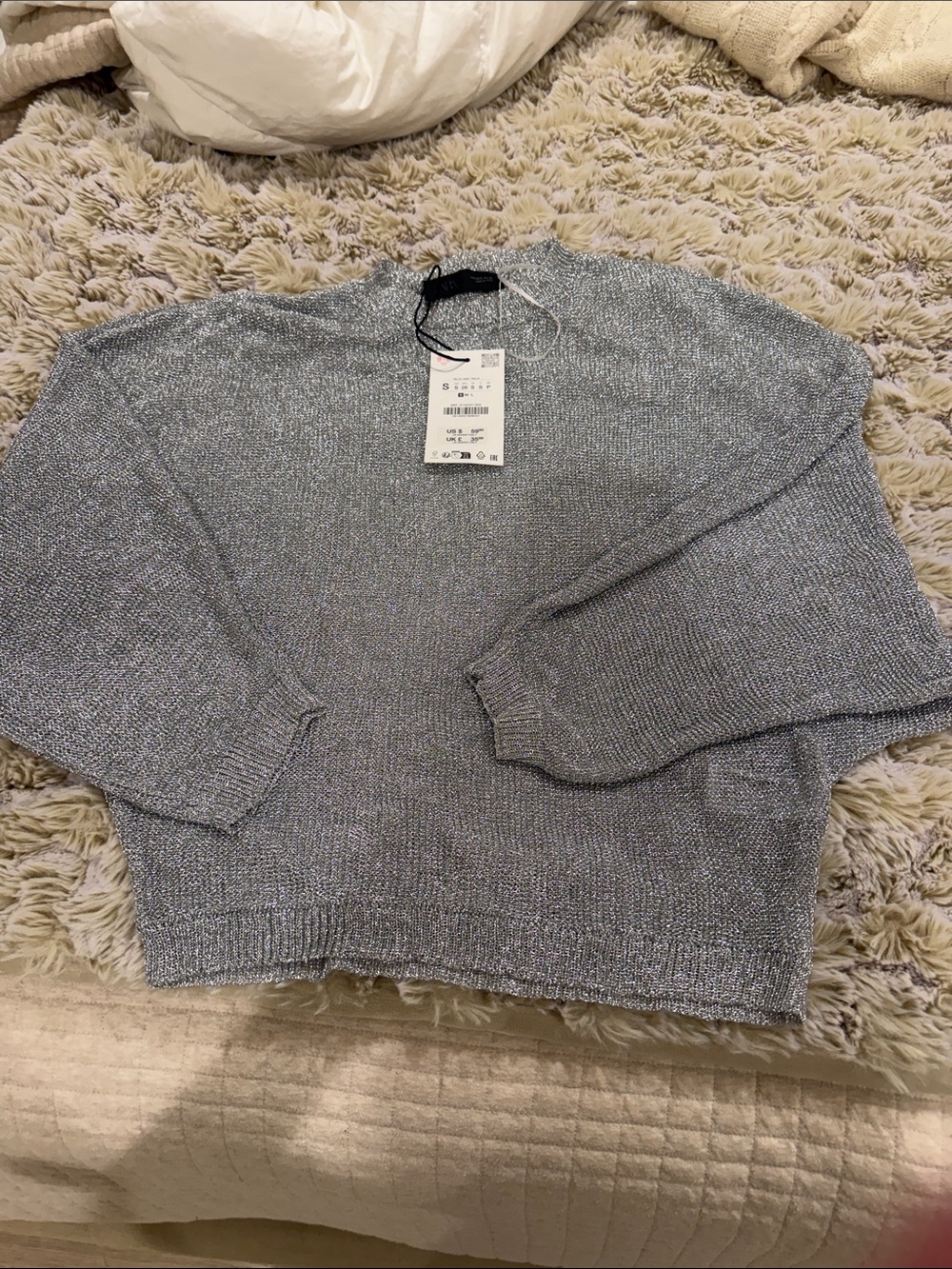Zara Silver Metallic Knit Sweater - Women